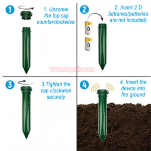 Garden Lawn Battery Powered Underground Sonic Vibration Gopher Snake Control Ultrasonic Mole Repeller - Image 5