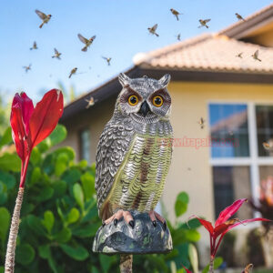 Outdoor Garden Realistic Owl Decoy Statue with Reflective Eyes Bird Deterrent Owl Decoy Bird Scarecrow - Image 11
