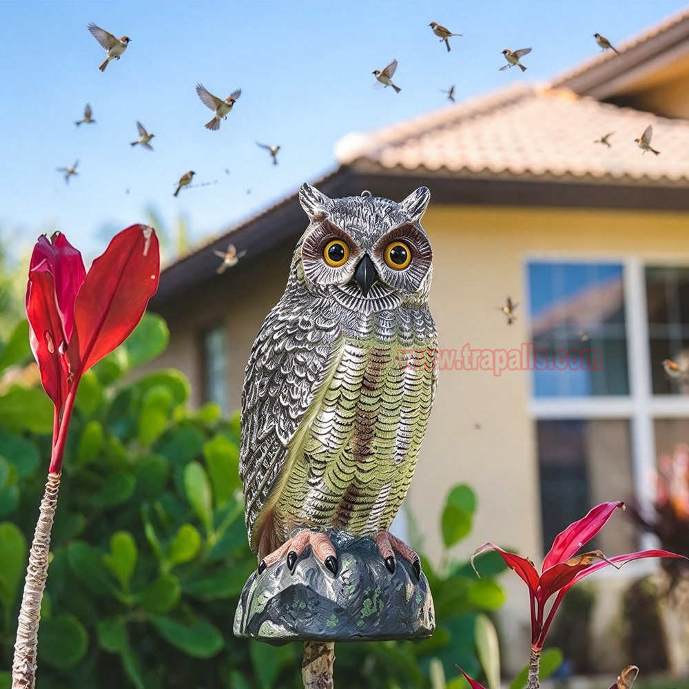 Outdoor Garden Realistic Owl Decoy Statue with Reflective Eyes Bird Deterrent Owl Decoy Bird Scarecrow - Image 11