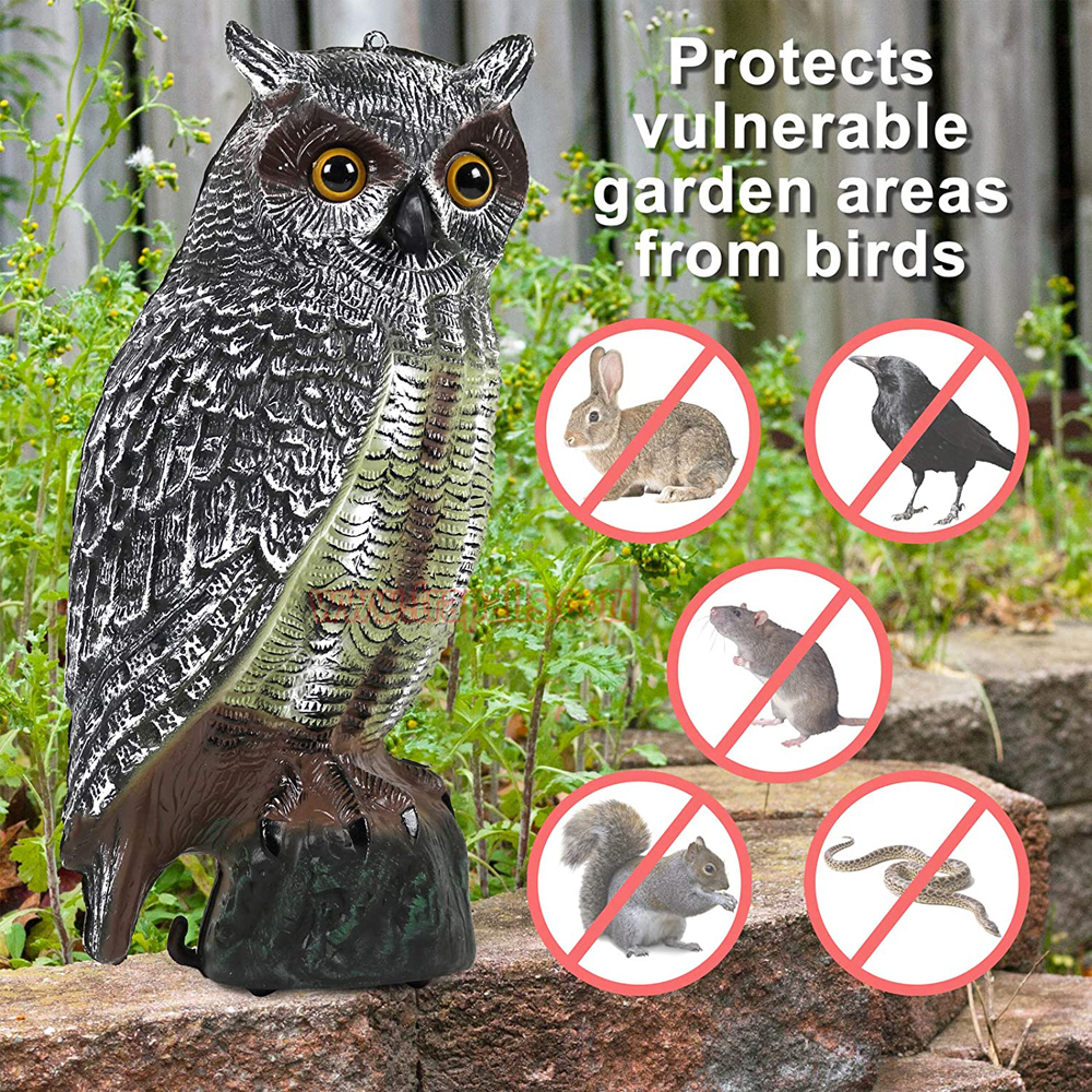Outdoor Garden Realistic Owl Decoy Statue with Reflective Eyes Bird Deterrent Owl Decoy Bird Scarecrow - Image 6