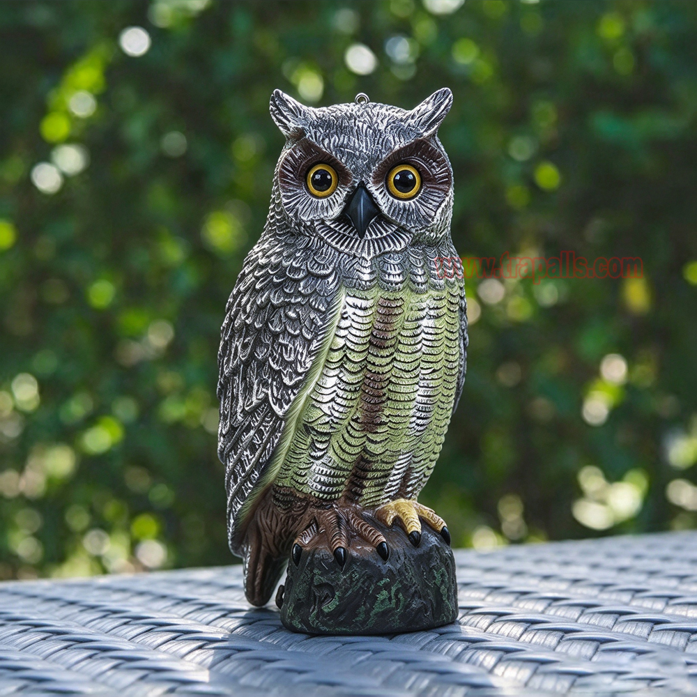 Outdoor Garden Realistic Owl Decoy Statue with Reflective Eyes Bird Deterrent Owl Decoy Bird Scarecrow - Image 8