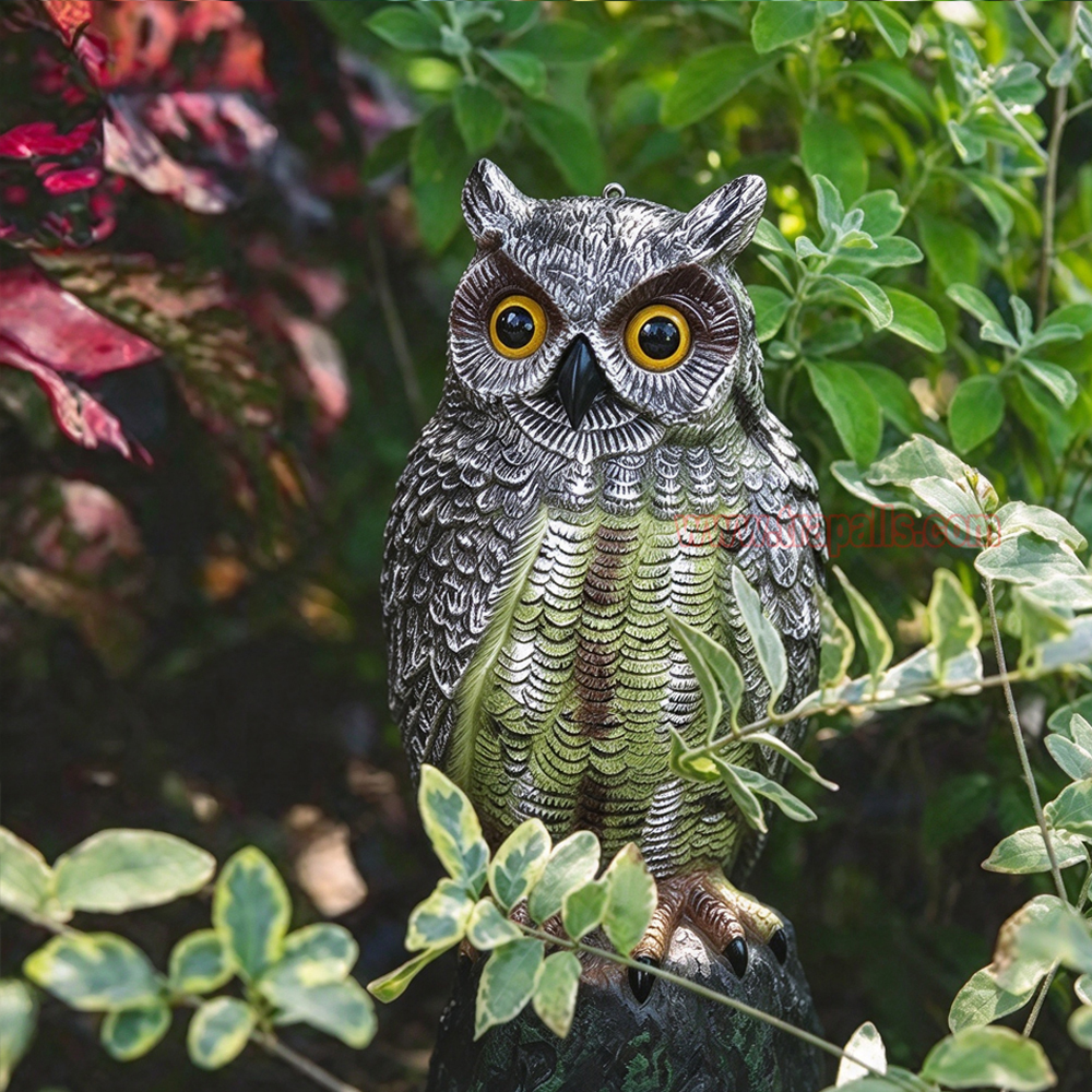 Outdoor Garden Realistic Owl Decoy Statue with Reflective Eyes Bird Deterrent Owl Decoy Bird Scarecrow - Image 9