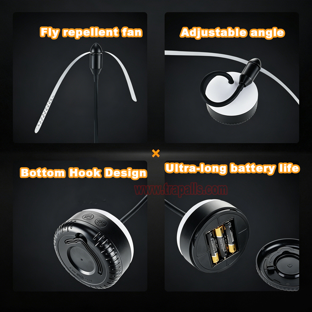 Indoor Outdoor Rechargeable Tabletop and Hanging Hook Option LED Light Mosquito Repeller Fly Repellent Fan - Image 5