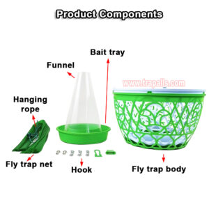 Outdoor Garden Reusable Escape-Proof Funnel Fly Catcher with Bait Tray Hanging Fly Trap Cage - Image 4