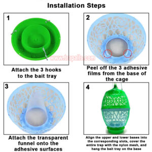 Outdoor Garden Reusable Escape-Proof Funnel Fly Catcher with Bait Tray Hanging Fly Trap Cage - Image 5