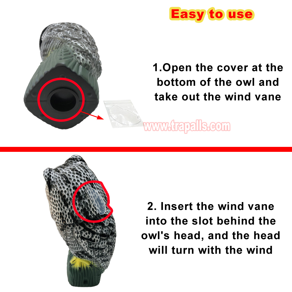 Outdoor Courtyard Realistic Rotating Owl Decoy Wind-Powered Pigeon Scarecrow 360° Rotating Head Bird Repeller Owl Bird Deterrent - Image 7