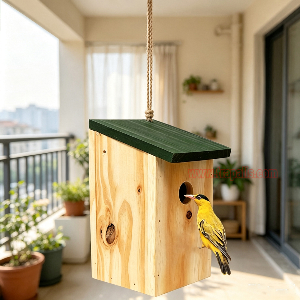 Garden Hanging Decorative Bird Shelter Sparrows Nesting Box Natural Wooden Bird House - Image 13