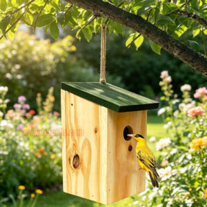 Garden Hanging Decorative Bird Shelter Sparrows Nesting Box Natural Wooden Bird House - Image 14
