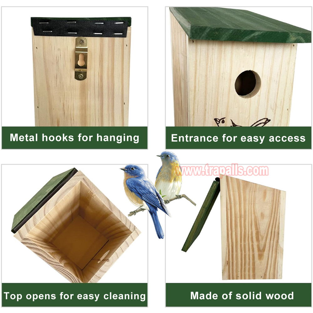 Garden Hanging Decorative Bird Shelter Sparrows Nesting Box Natural Wooden Bird House - Image 4