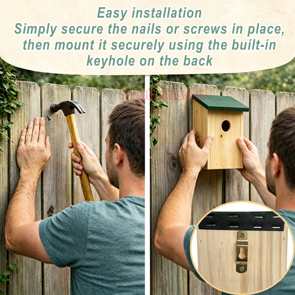 Garden Hanging Decorative Bird Shelter Sparrows Nesting Box Natural Wooden Bird House - Image 5