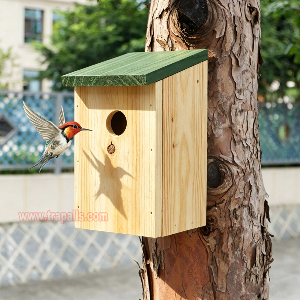 Garden Hanging Decorative Bird Shelter Sparrows Nesting Box Natural Wooden Bird House - Image 6