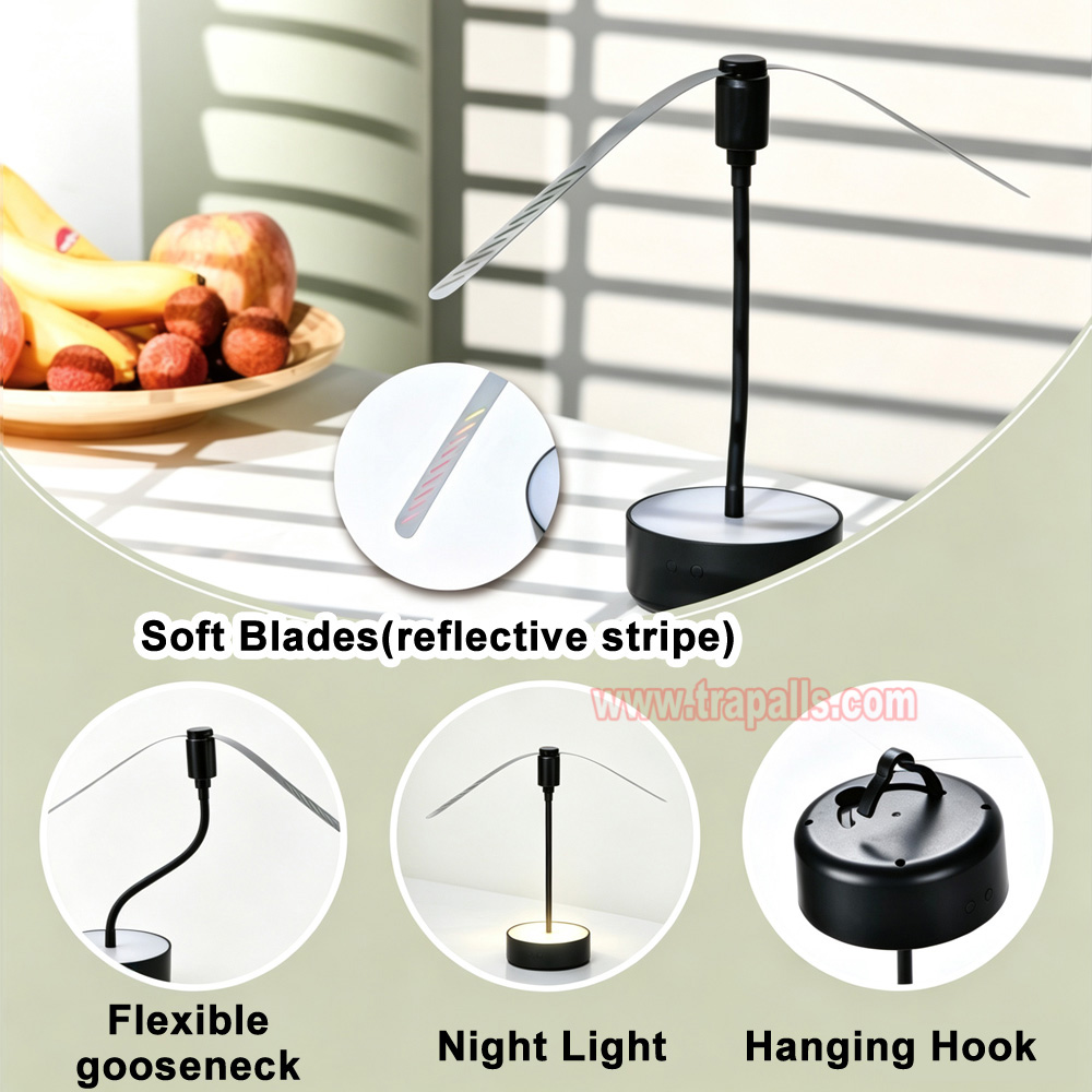 Indoor Camping Portable 360° Rotating Hanging Soft-Stop Blades Fly Repellent Fan with Light - Image 9