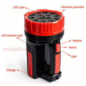 Outdoor Travel Portable Handheld LED Flashlight High Power Dog Repellent Ultrasonic Animal Repeller - Image 4