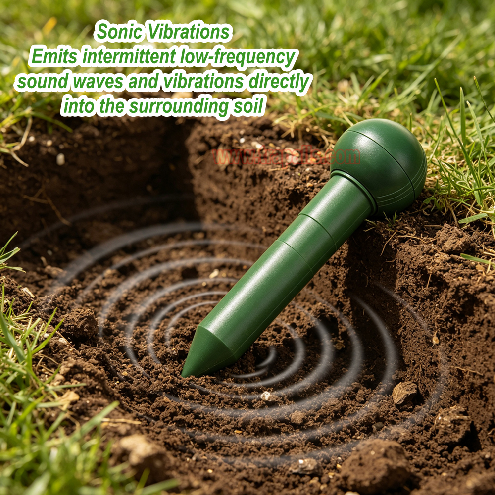 Outdoor Waterproof Battery Powered Intermittent Vibration Gopher Vole Repellent Ultrasonic Mole Repeller - Image 10