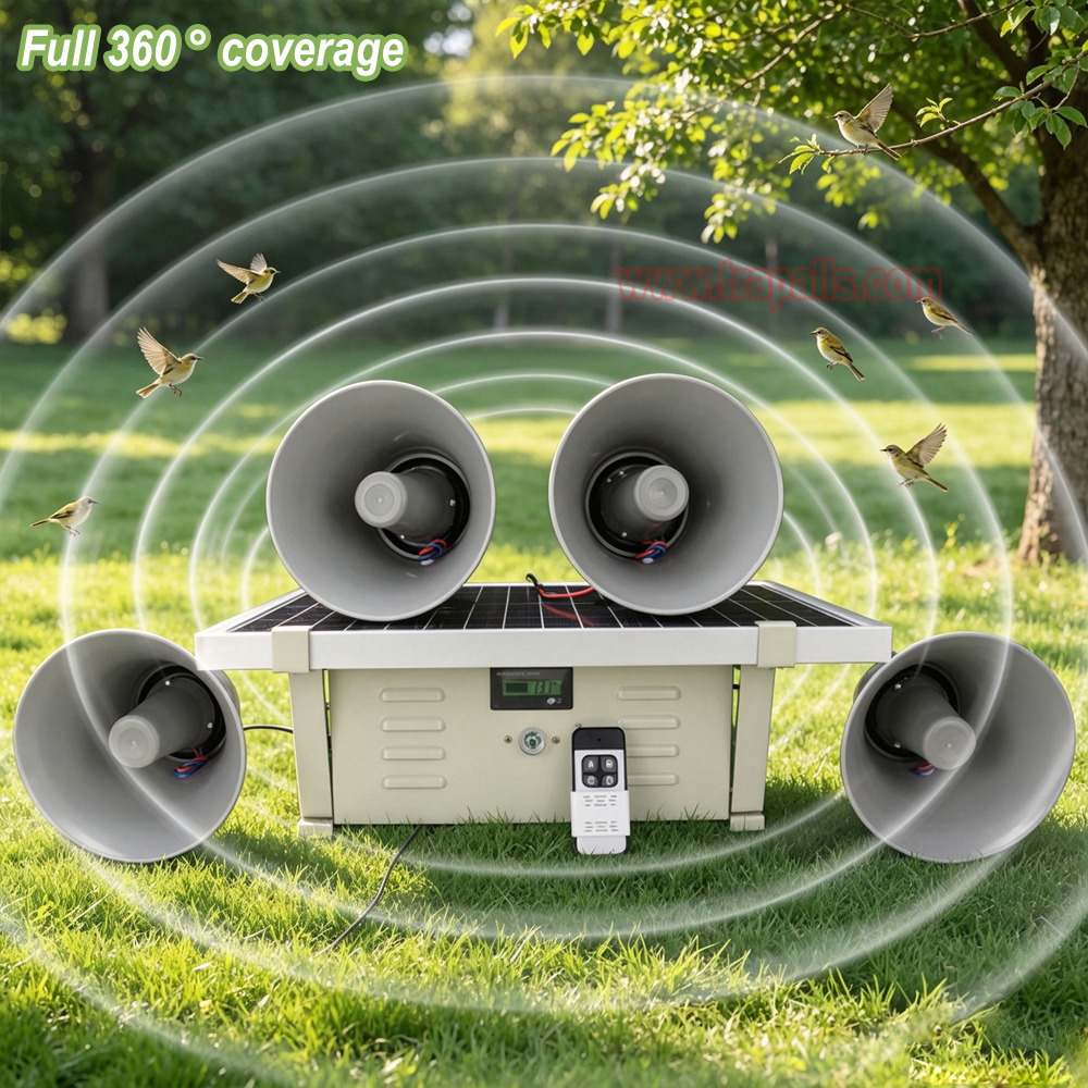 Garden Orchard Solar Powered Red Blue Strobe Lights 360° Coverage Bird Repeller with Remote Control - Image 12
