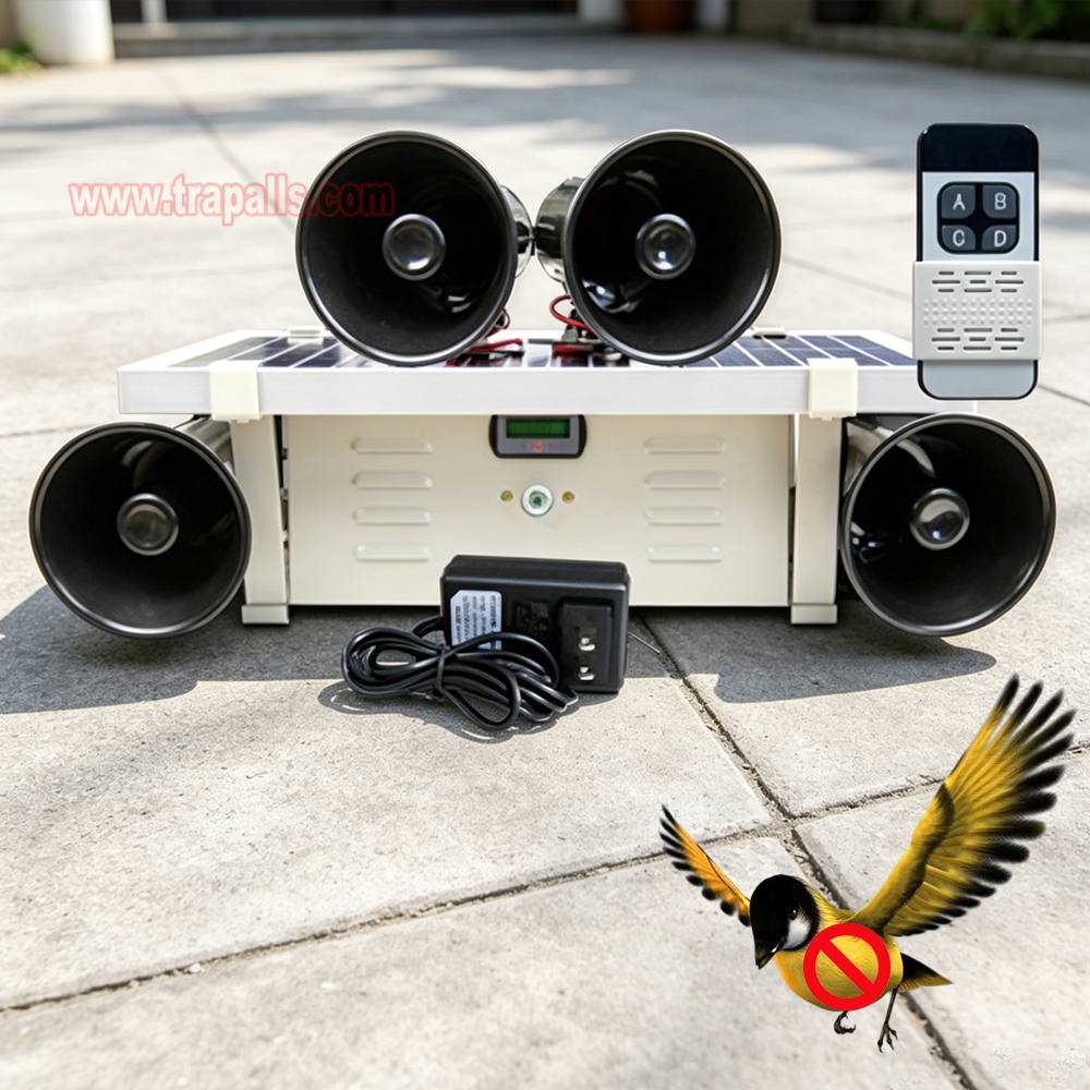 Garden Orchard Solar Powered Red Blue Strobe Lights 360° Coverage Bird Repeller with Remote Control - Image 14