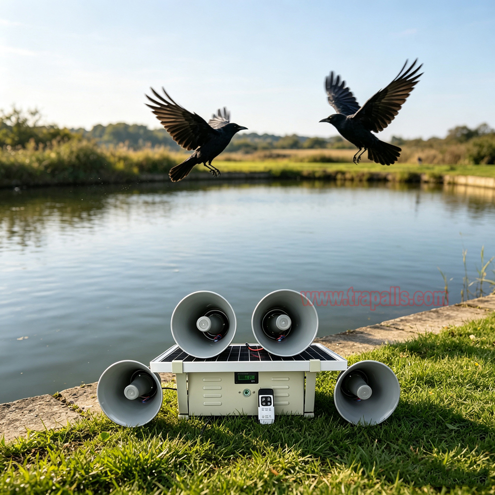 Garden Orchard Solar Powered Red Blue Strobe Lights 360° Coverage Bird Repeller with Remote Control - Image 15