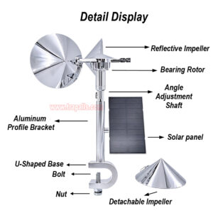 Yard Roof Solar Charging Wind Hybrid Drive Bird Scare Device 180 Degree Rotating Reflective Bird Repeller - Image 14