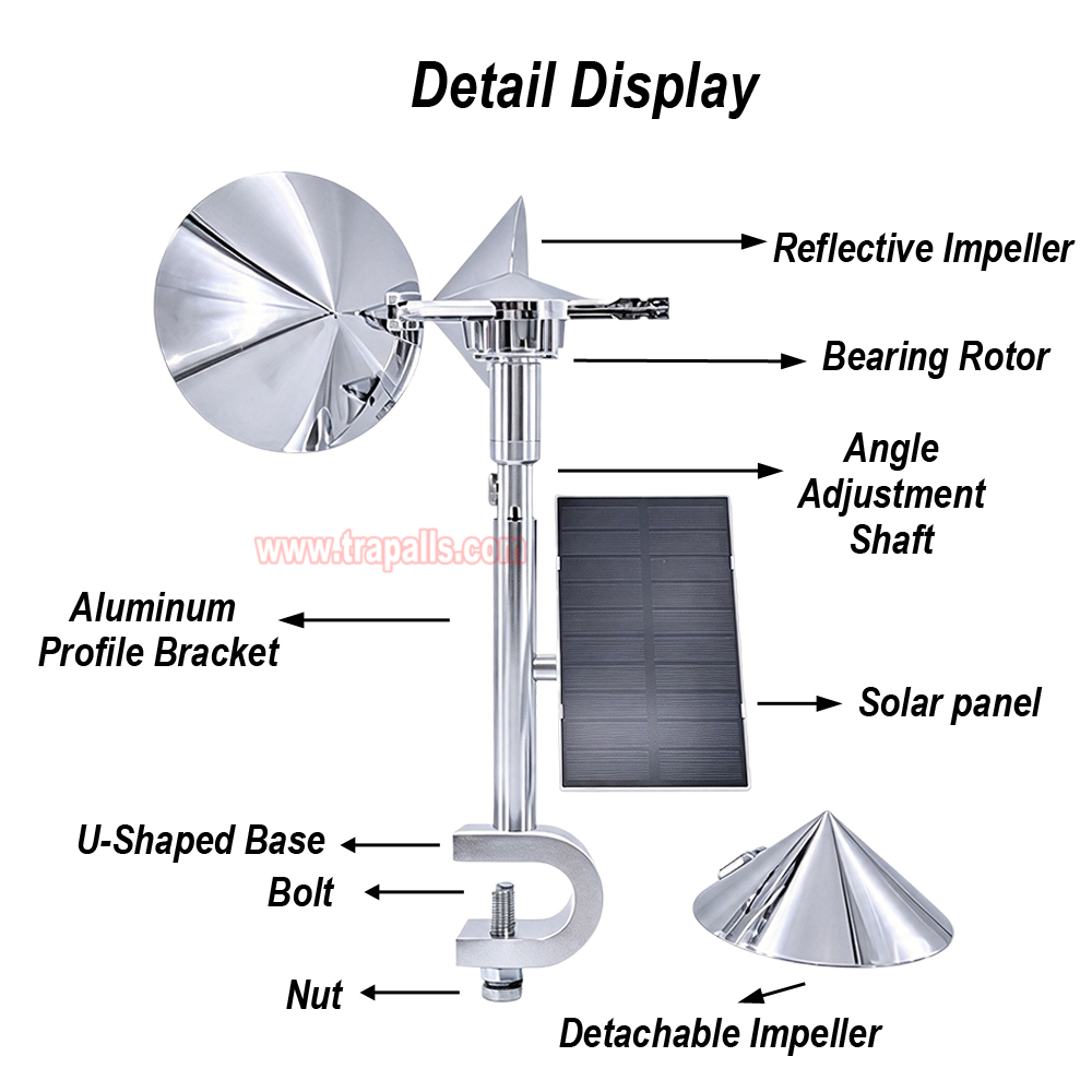 Yard Roof Solar Charging Wind Hybrid Drive Bird Scare Device 180 Degree Rotating Reflective Bird Repeller - Image 14