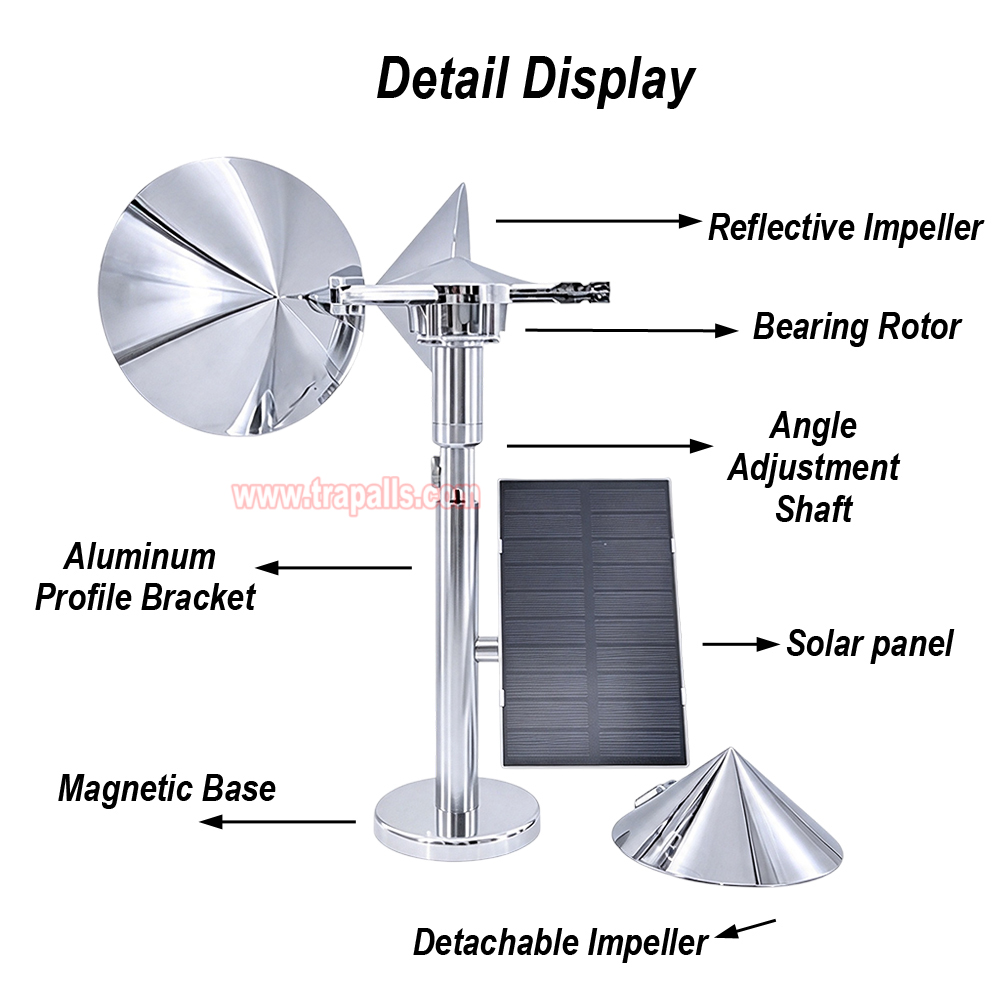 Yard Roof Solar Charging Wind Hybrid Drive Bird Scare Device 180 Degree Rotating Reflective Bird Repeller - Image 18