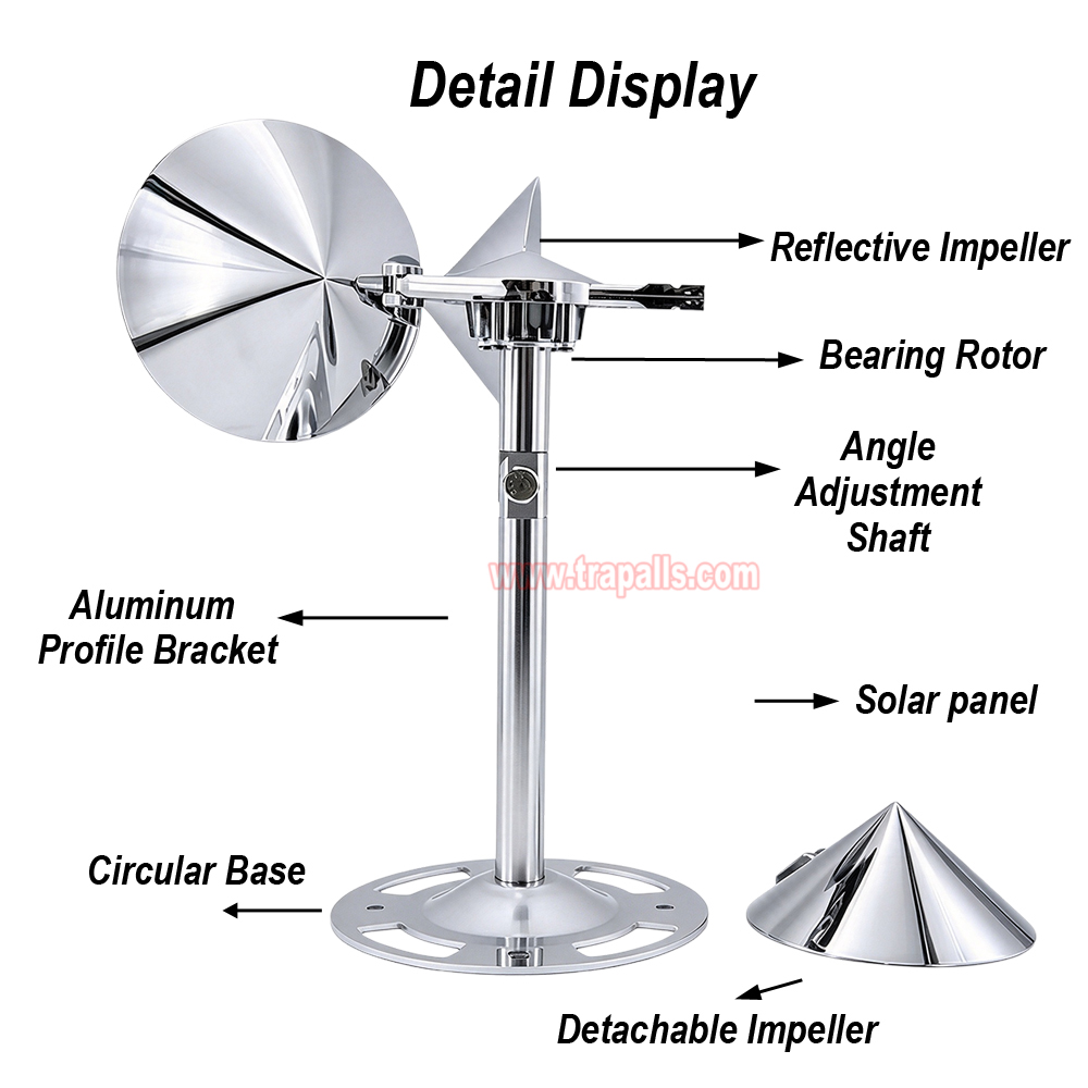 Yard Roof Wind Hybrid Drive Bird Scare Device 180 Degree Rotating Reflective Bird Repeller - Image 20