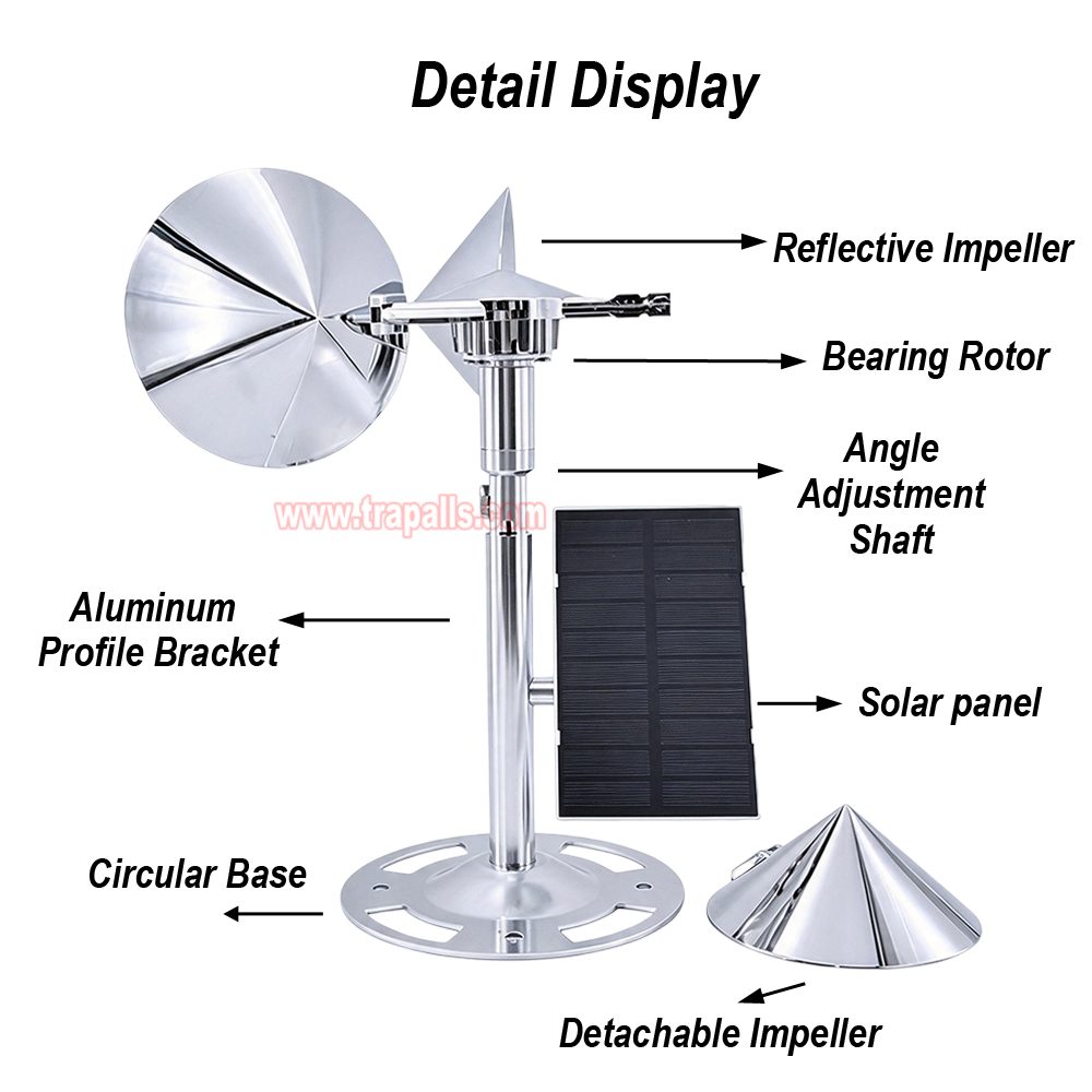 Yard Roof Solar Charging Wind Hybrid Drive Bird Scare Device 180 Degree Rotating Reflective Bird Repeller - Image 20