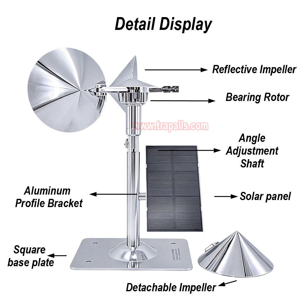 Yard Roof Solar Charging Wind Hybrid Drive Bird Scare Device 180 Degree Rotating Reflective Bird Repeller - Image 4