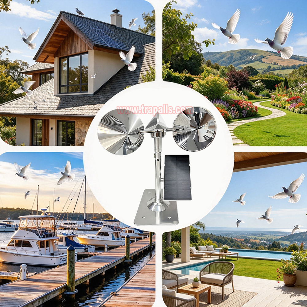 Yard Roof Solar Charging Wind Hybrid Drive Bird Scare Device 180 Degree Rotating Reflective Bird Repeller - Image 9